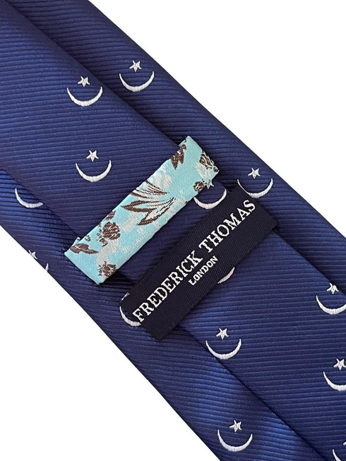 dark royal blue tie with crescent moon and star Ottoman religious symbol design