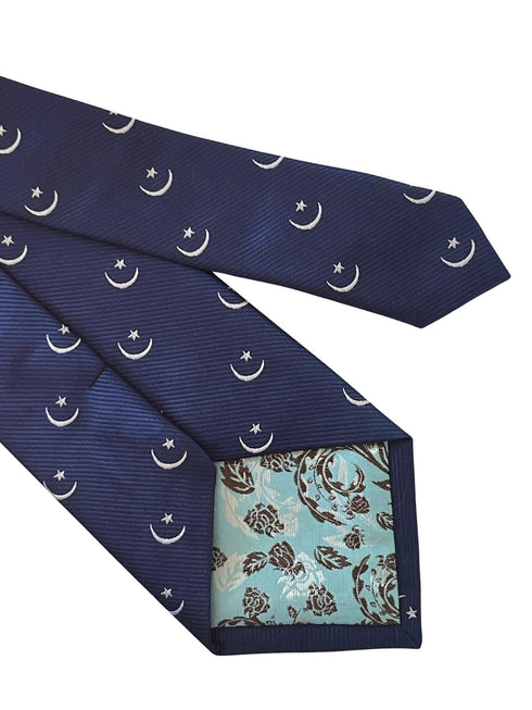 dark royal blue tie with crescent moon and star Ottoman religious symbol design