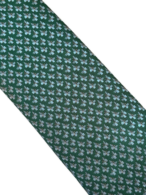 emerald dark green tie with embroidered butterfly design