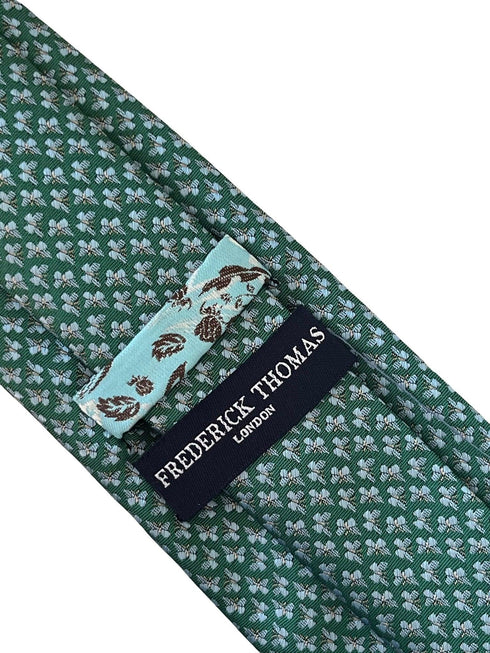 emerald dark green tie with embroidered butterfly design