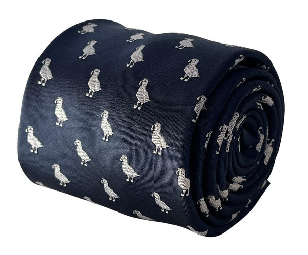 navy blue tie with puffin bird design