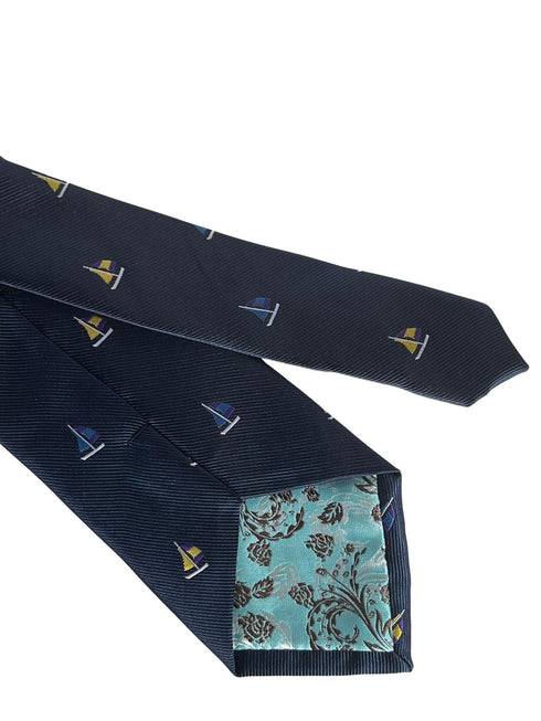 navy blue with yacht sailing nautical boat embroidered design