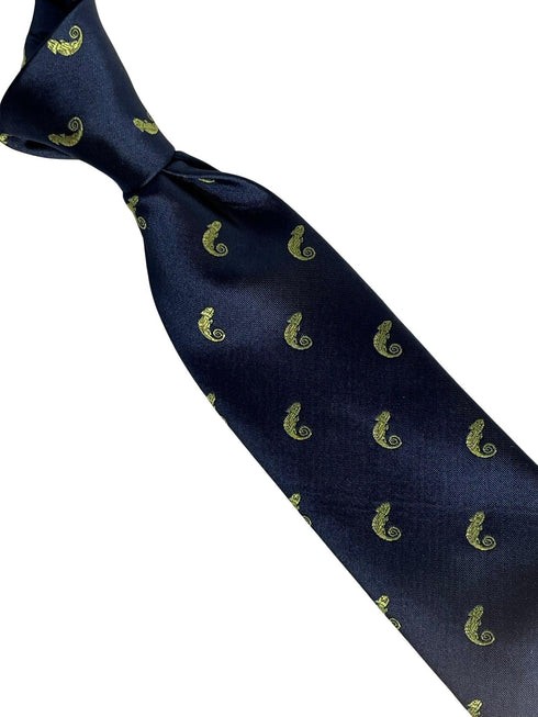 navy blue tie with chameleon lizard reptile design