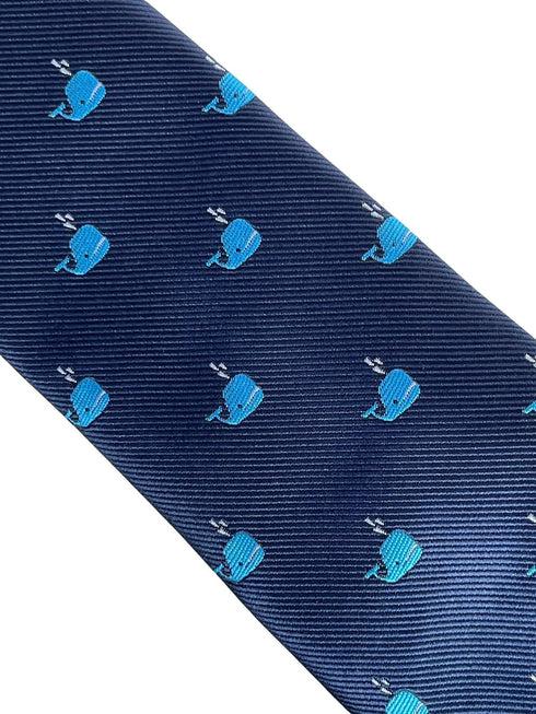 navy blue tie with blue whale design