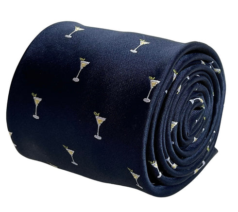 navy blue tie with cocktail martini glass design tie