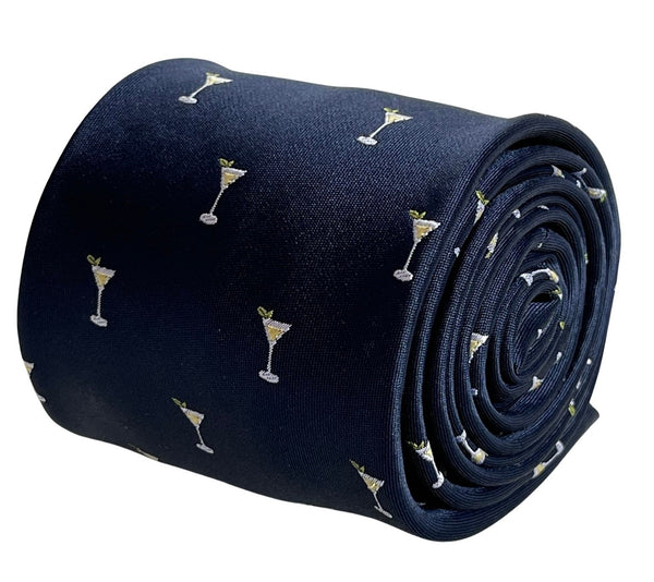 navy blue tie with cocktail martini glass design tie