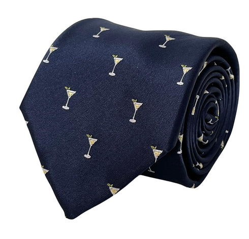 navy blue tie with cocktail martini glass design tie