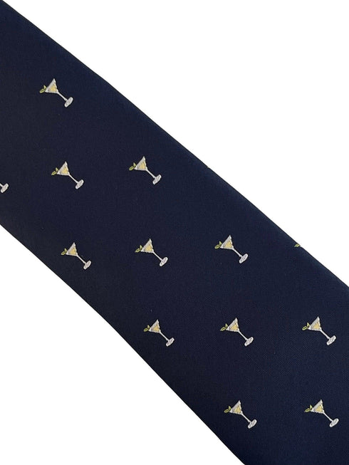 navy blue tie with cocktail martini glass design tie