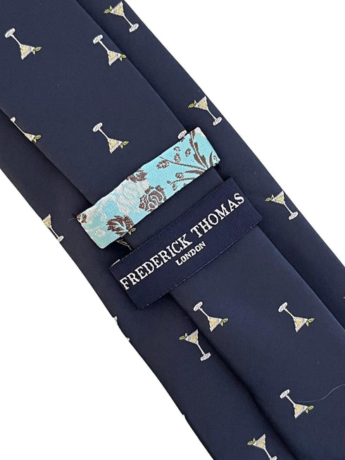 navy blue tie with cocktail martini glass design tie