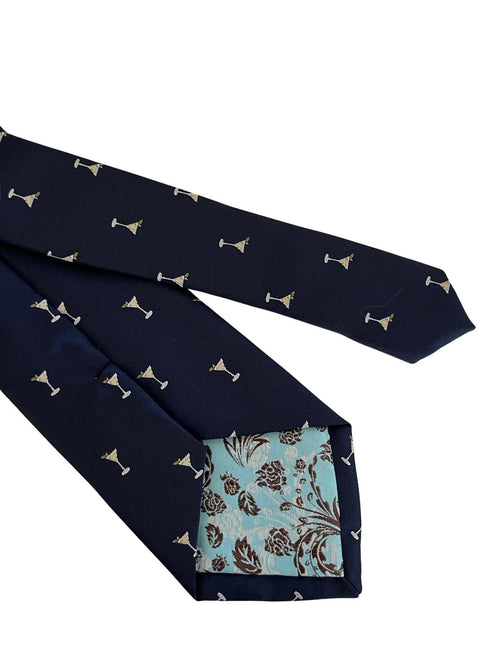 navy blue tie with cocktail martini glass design tie