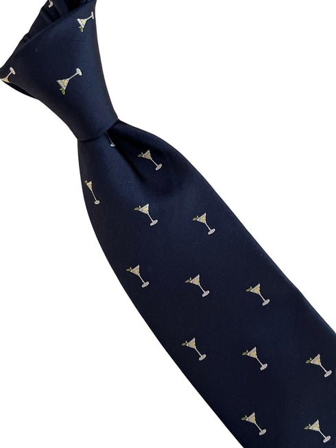navy blue tie with cocktail martini glass design tie