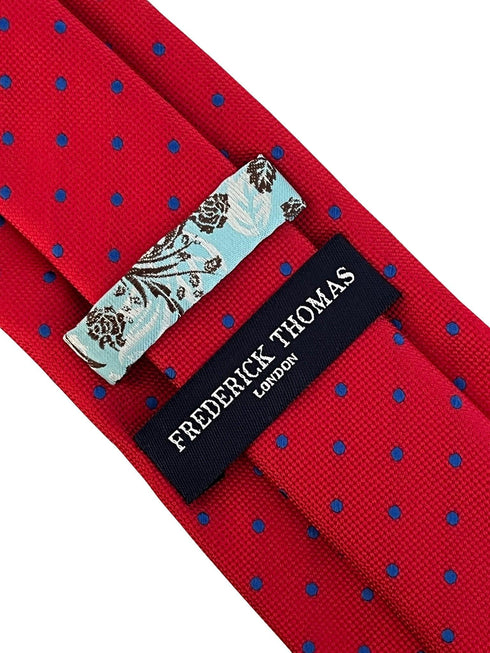 Red tie with royal blue classic polka spot design