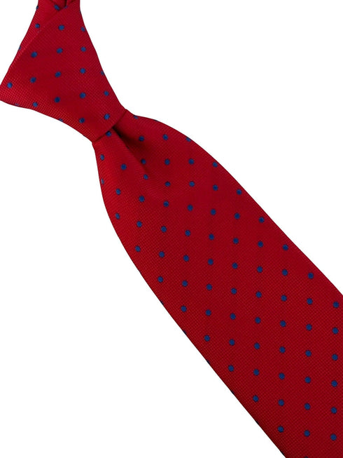 Red tie with royal blue classic polka spot design