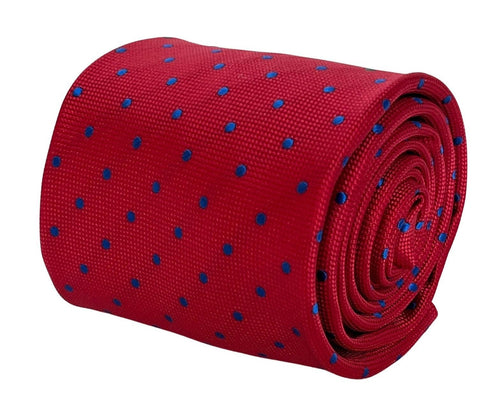 Red tie with royal blue classic polka spot design