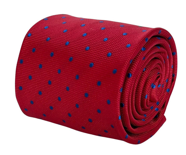 Red tie with royal blue classic polka spot design