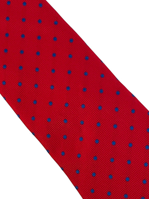 Red tie with royal blue classic polka spot design
