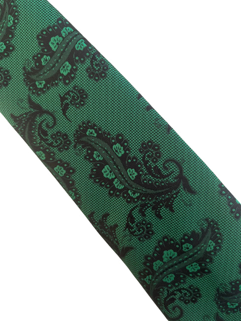 Jade, emerald green and black paisley classic tie