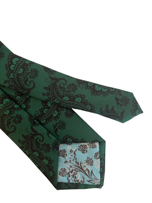 Jade, emerald green and black paisley classic tie