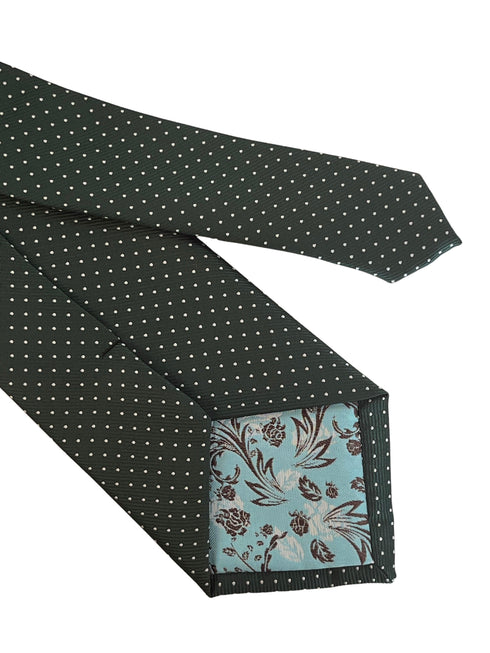 Racing green, dark, forest, spinach, kale green tie with white pin spots