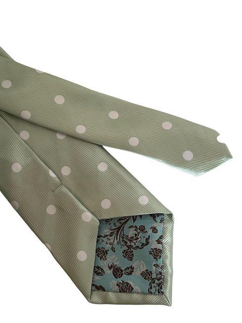 Mint, pale, light, pastel, spring, pistachio green with white polka spots classic tie