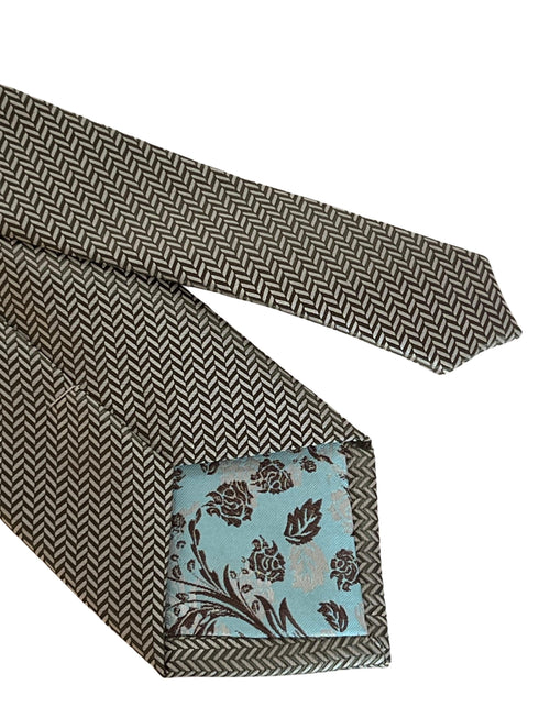 Dark green and white herringbone classic tie