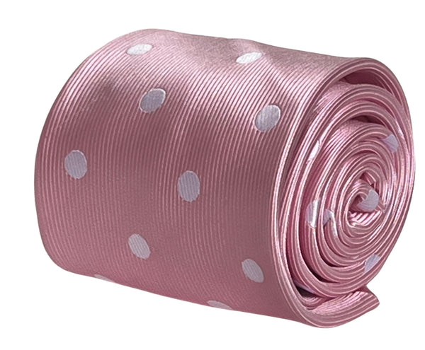 Baby, light, pastel, powder, candyfloss, bubblegum, blush pink tie with white polka spots