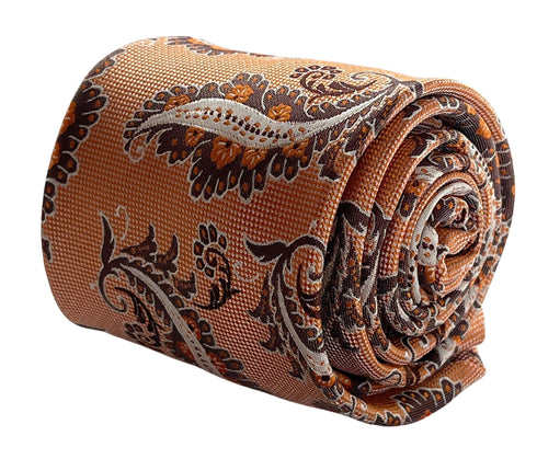 Apricot peach orange paisley necktie