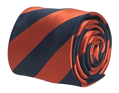 Burnt orange and navy blue barber stripe tie