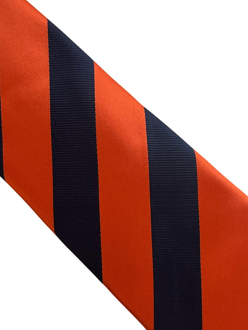 Burnt orange and navy blue barber stripe tie