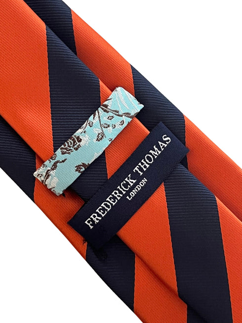 Burnt orange and navy blue barber stripe tie