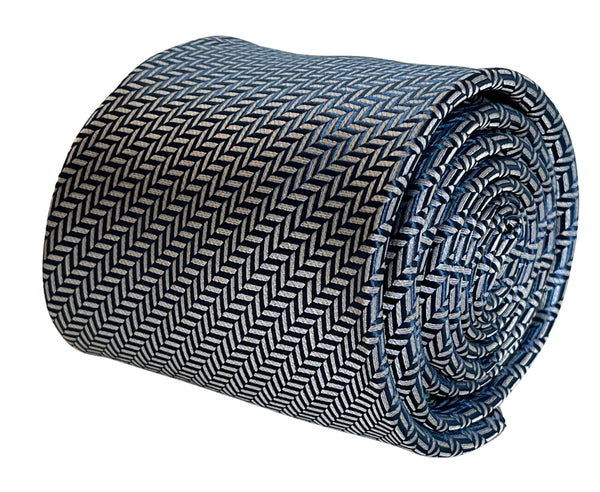 Plain navy blue and white tie with herringbone design