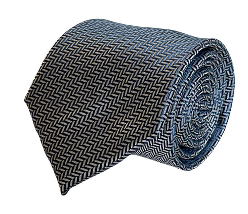 Plain navy blue and white tie with herringbone design