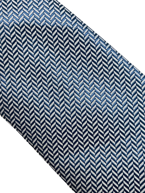 Plain navy blue and white tie with herringbone design