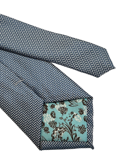 Plain navy blue and white tie with herringbone design