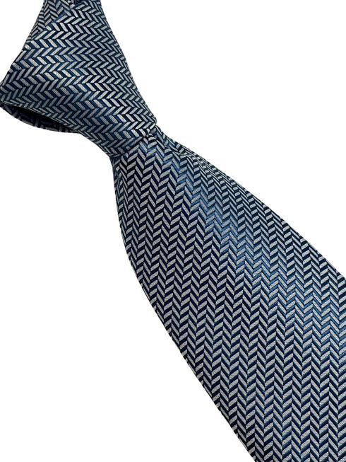 Plain navy blue and white tie with herringbone design