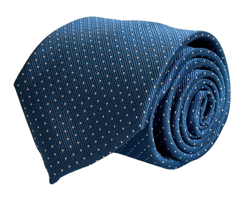 Cobalt, petrol blue, azure tie with white pin spot tie
