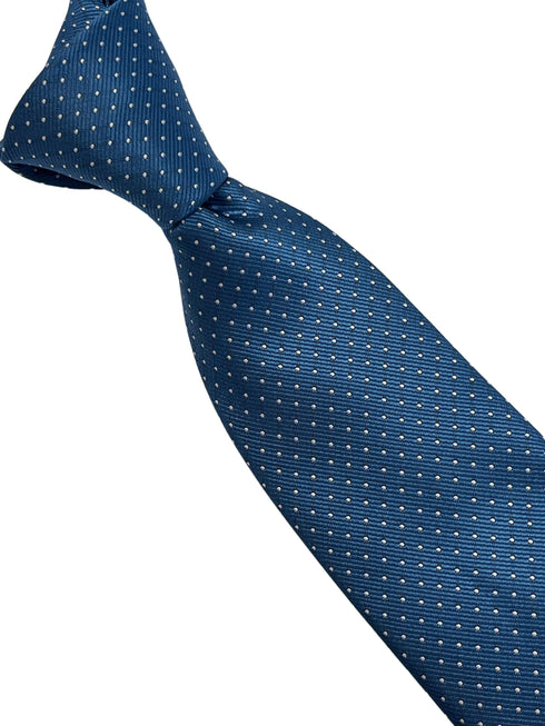 Cobalt, petrol blue, azure tie with white pin spot tie