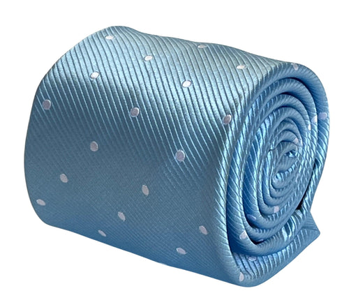 Light blue pastel cornflower sky powder blue tie with white polka spots