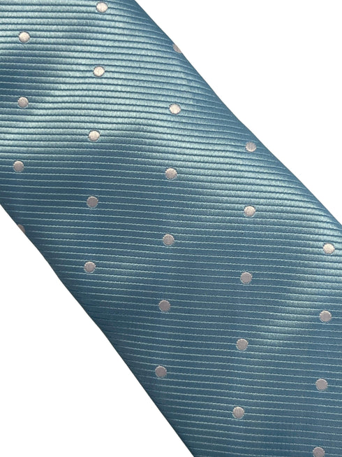 Light blue pastel cornflower sky powder blue tie with white polka spots
