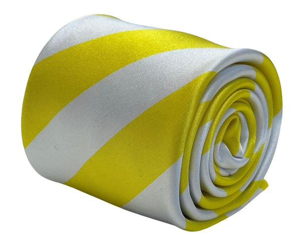 Bright lemon sunshine yellow and white barber stripe tie