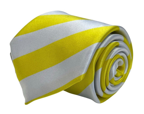 Bright lemon sunshine yellow and white barber stripe tie