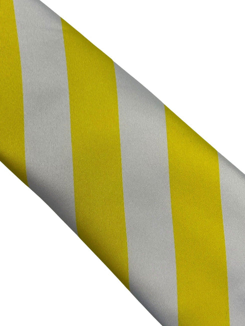 Bright lemon sunshine yellow and white barber stripe tie