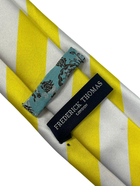 Bright lemon sunshine yellow and white barber stripe tie