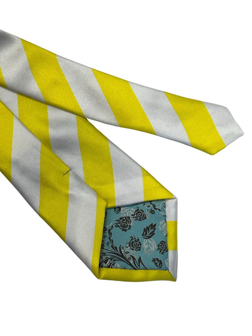 Bright lemon sunshine yellow and white barber stripe tie