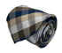 Gold, silver and navy dark blue plaid checked tie