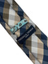 Gold, silver and navy dark blue plaid checked tie