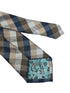 Gold, silver and navy dark blue plaid checked tie