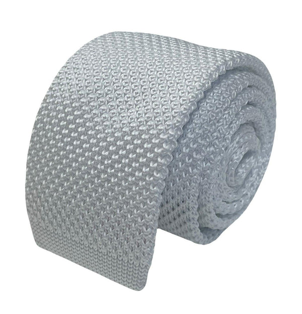 Plain white knitted skinny tie