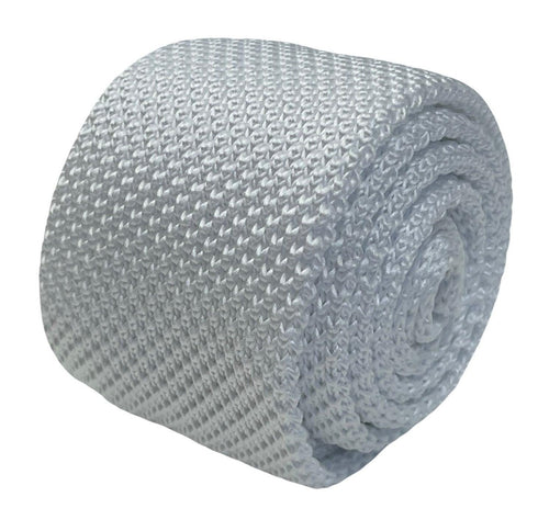 Plain white knitted skinny tie