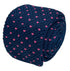 Navy dark blue knitted tie with bright hot pink pin spots